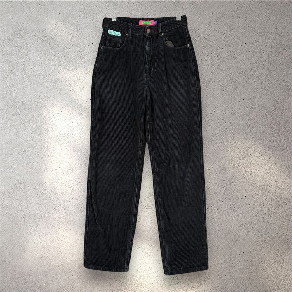 Empyre Tori Black Corduroy Pants Size 0 High Rise Straight Leg Y2K Skater Retro